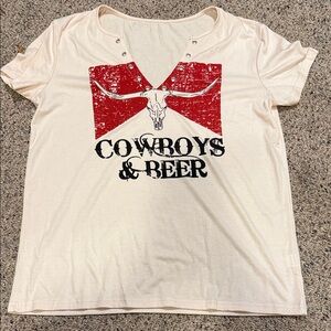 Amazon Cream Short Sleeve Tee with Red Graphic